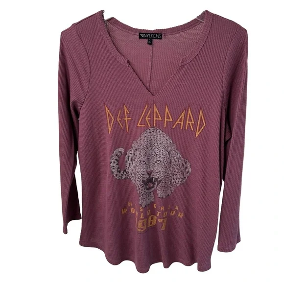 Torrid The Vinyl Icons Def Leppard Light Purple Pink Waffle Knit Long Sleeve Tee - Picture 1 of 9